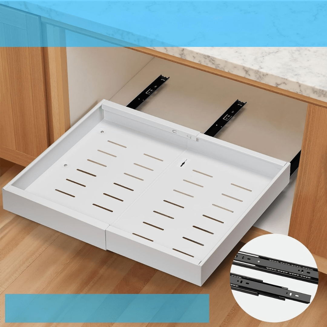 Pull-Out Cabinet Drawers with Adjustable Width and Smooth Sliding – 2-Pack Carbon Steel Kitchen Drawer Slides