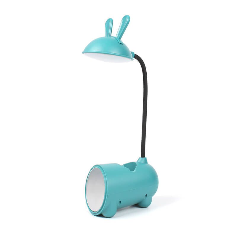Rabbit LED desk lamp with touch control, featuring a cute design, built-in pen organizer, and USB charging port, perfect for kids' study spaces. 3