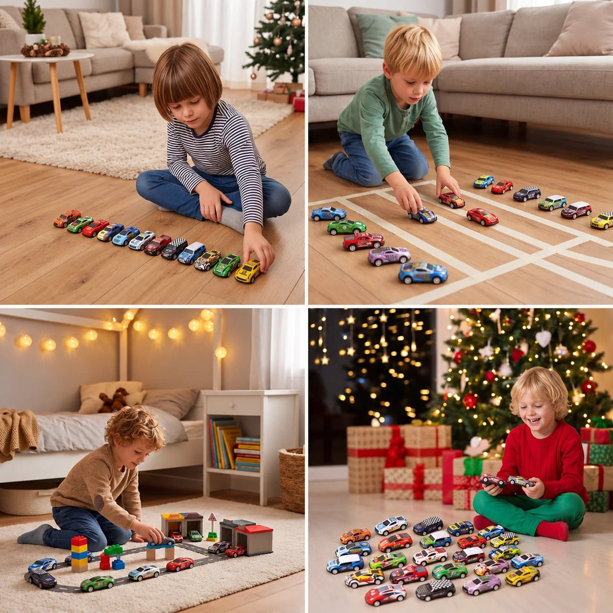 Racing Car Advent Calendar featuring 24 surprise toy cars, perfect for kids' interactive countdown to Christmas. 2