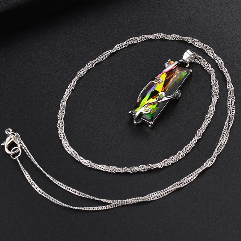 Rainbow Stone Tree of Life Necklace featuring a vibrant gemstone design with a sterling silver pendant, measuring 3cm in diameter, perfect for adding a colorful touch 3