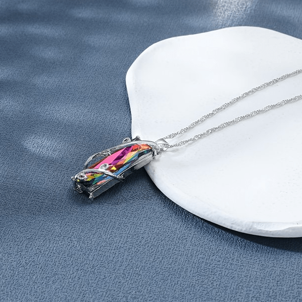 Rainbow Stone Tree of Life Necklace featuring a vibrant gemstone design with a sterling silver pendant, measuring 3cm in diameter, perfect for adding a colorful touch 2