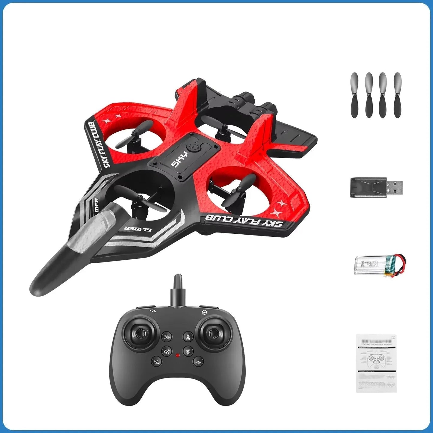 RC airplane featuring gyroscopic stabilization and LED lights, designed for beginners and acrobatic enthusiasts, made from lightweight foam for easy handling and flight. 1