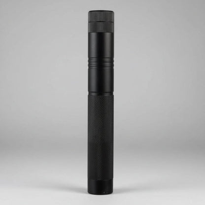 Rechargeable adjustable focus laser pointer in a sleek aluminum design, showcasing long-range capabilities and ergonomic grip for precise pointing. 7