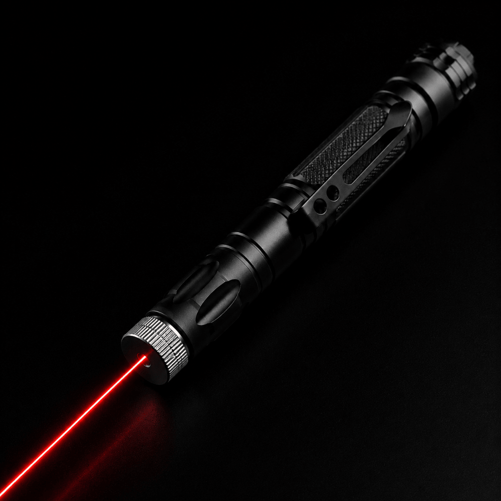 Rechargeable adjustable focus laser pointer in a sleek aluminum design, showcasing long-range capabilities and ergonomic grip for precise pointing. 3