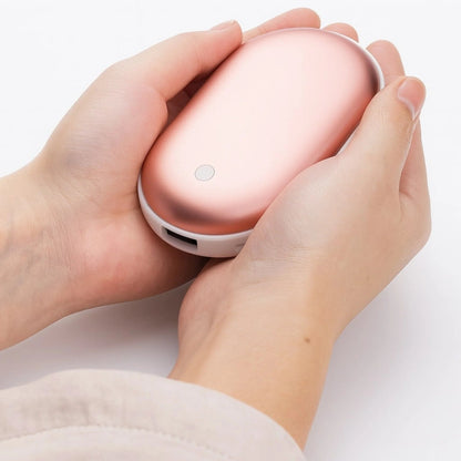 Rechargeable electric hand warmer with three heat levels and power bank functionality, designed for portability and comfort during winter activities. 1
