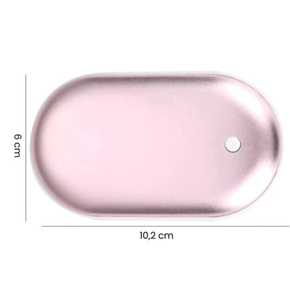 Rechargeable electric hand warmer with three heat levels and power bank functionality, designed for portability and comfort during winter activities. 5