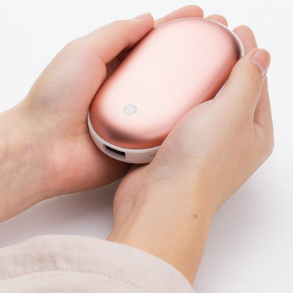Rechargeable hand warmer with built-in power bank, featuring a portable grip design for easy use and convenience in cold weather. 5