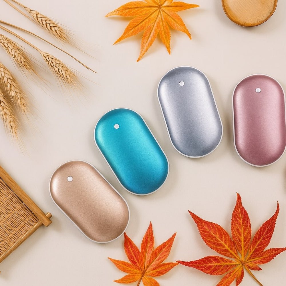 Rechargeable hand warmer with built-in power bank, featuring a portable grip design for easy use and convenience in cold weather. 8