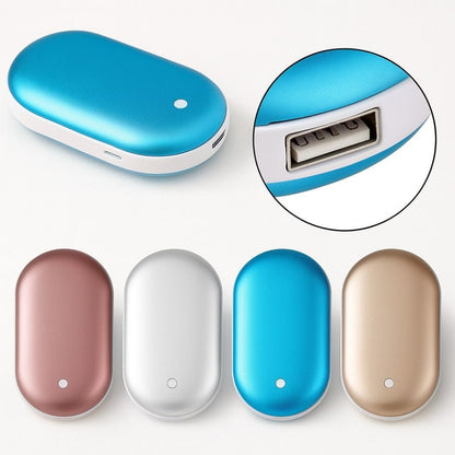 Rechargeable hand warmer with built-in power bank, featuring a portable grip design for easy use and convenience in cold weather. 7