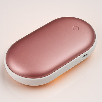 Rechargeable hand warmer with built-in power bank, featuring a portable grip design for easy use and convenience in cold weather. 3