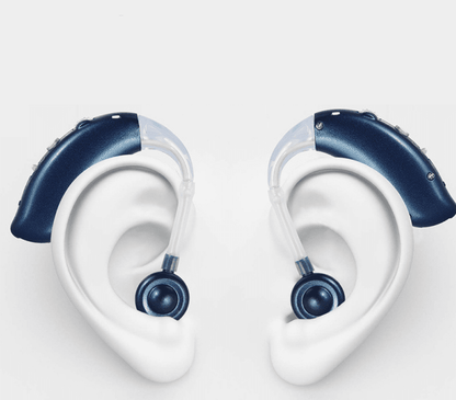 Rechargeable hearing aids featuring dual noise cancellation technology and adjustable fit with comfortable silicone eartips for enhanced listening experience. 6