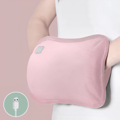 Rechargeable USB hand warmer featuring a soft plush design, three adjustable heat settings, and a portable size ideal for keeping hands warm in cold weather. 8