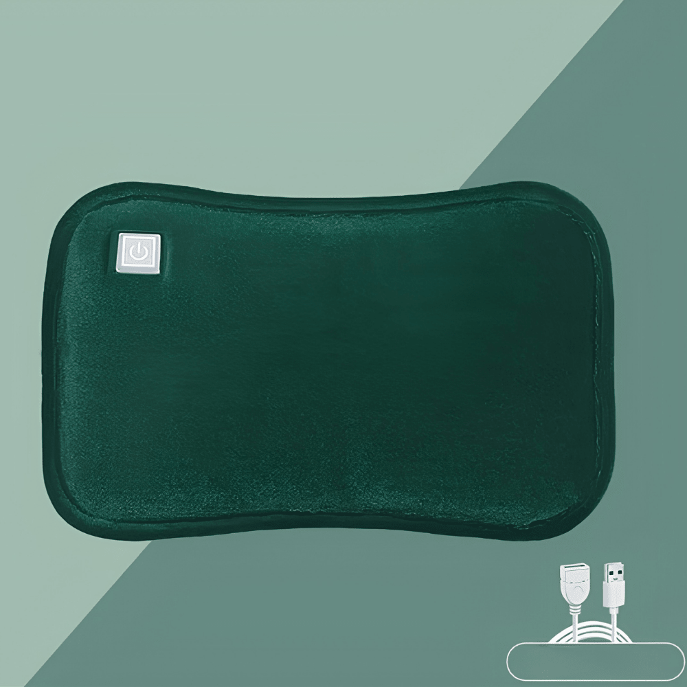 Rechargeable USB hand warmer featuring a soft plush design, three adjustable heat settings, and a portable size ideal for keeping hands warm in cold weather. 3