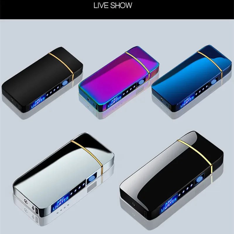 Rechargeable USB plasma lighter featuring a windproof dual arc flame and touch sensor, designed with a sleek metal finish for modern convenience. 6