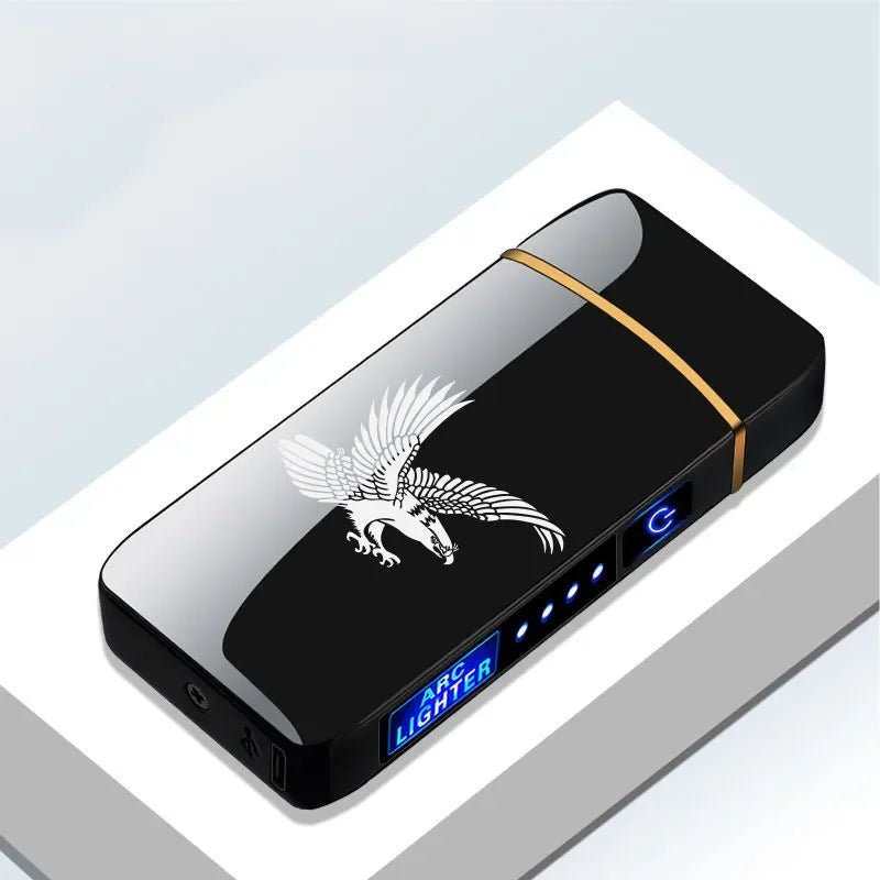 Rechargeable USB plasma lighter featuring a windproof dual arc flame and touch sensor, designed with a sleek metal finish for modern convenience. 7