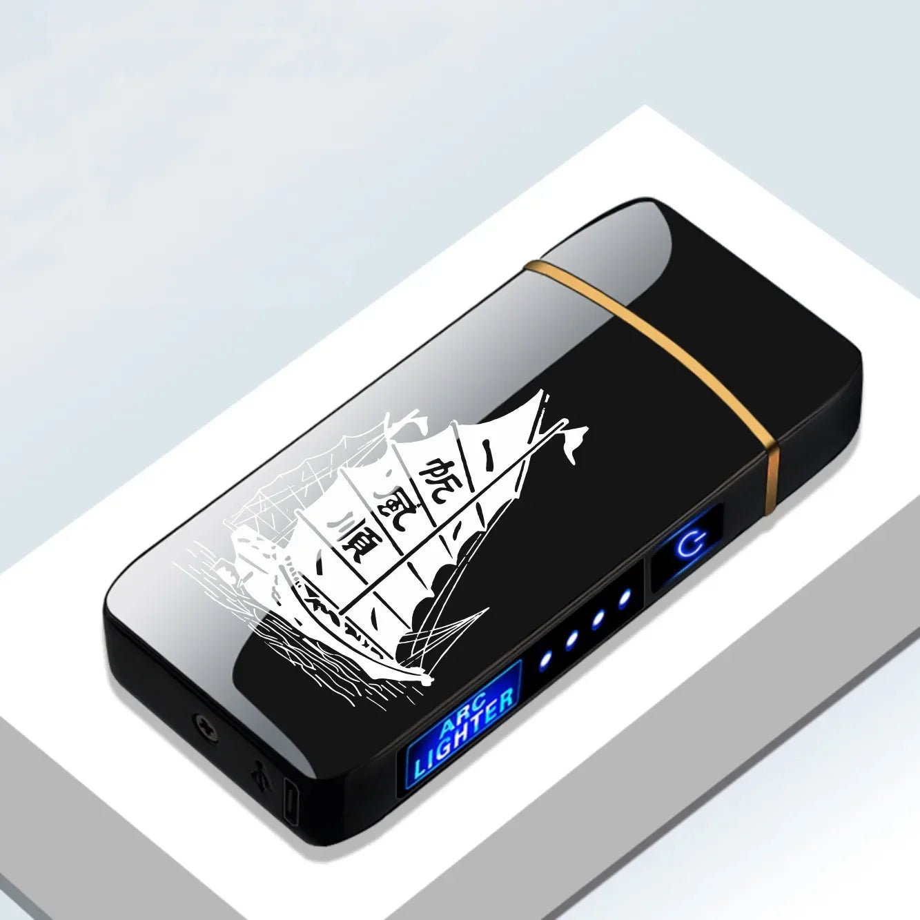 Rechargeable USB plasma lighter featuring a windproof dual arc flame and touch sensor, designed with a sleek metal finish for modern convenience. 17