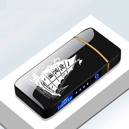 Rechargeable USB plasma lighter featuring a windproof dual arc flame and touch sensor, designed with a sleek metal finish for modern convenience. 17
