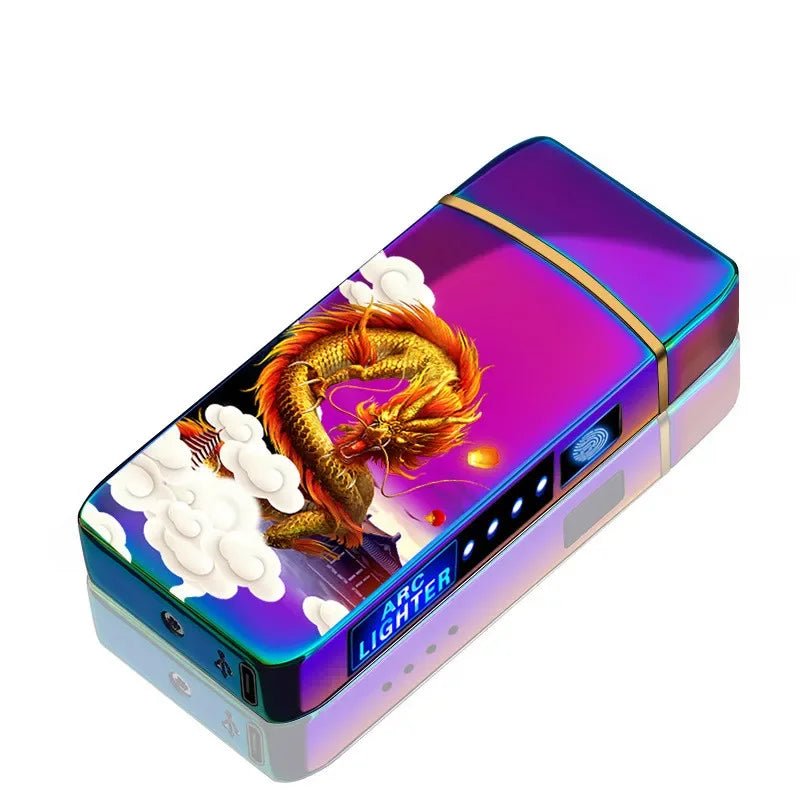 Rechargeable USB plasma lighter featuring a windproof dual arc flame and touch sensor, designed with a sleek metal finish for modern convenience. 10