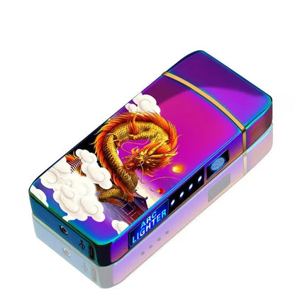 Rechargeable USB plasma lighter featuring a windproof dual arc flame and touch sensor, designed with a sleek metal finish for modern convenience. 10