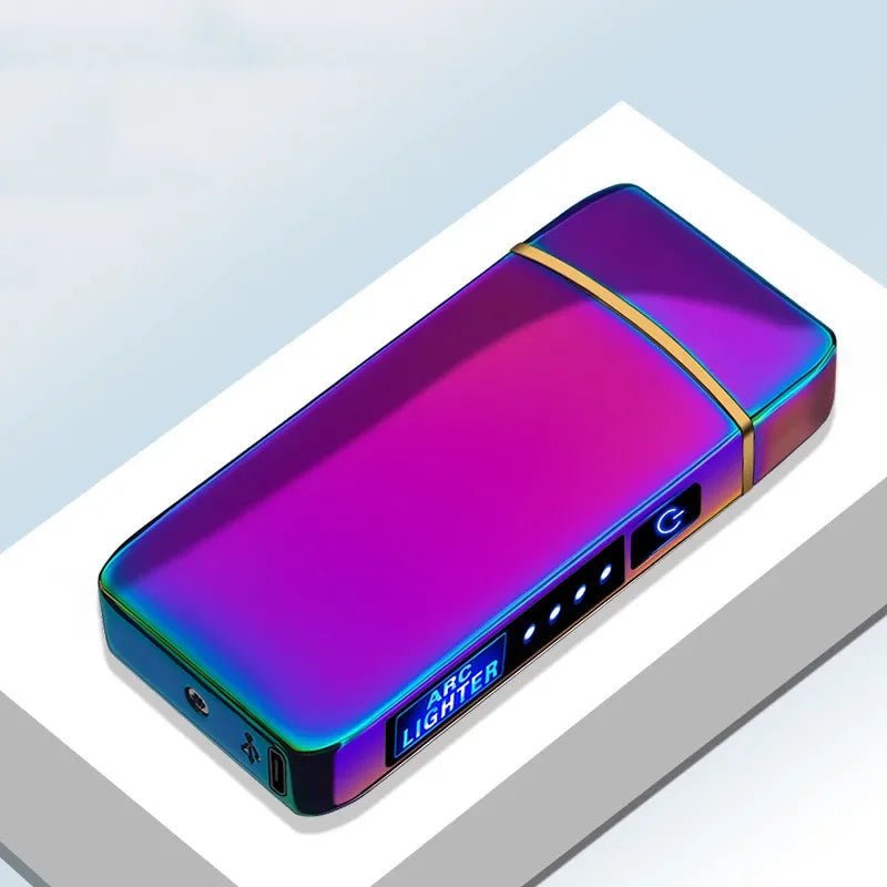 Rechargeable USB plasma lighter featuring a windproof dual arc flame and touch sensor, designed with a sleek metal finish for modern convenience. 19
