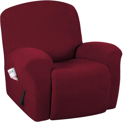 Recliner chair cover set made from stretchable jacquard fabric, designed for a secure fit and enhanced decor, available in multiple colors. 10