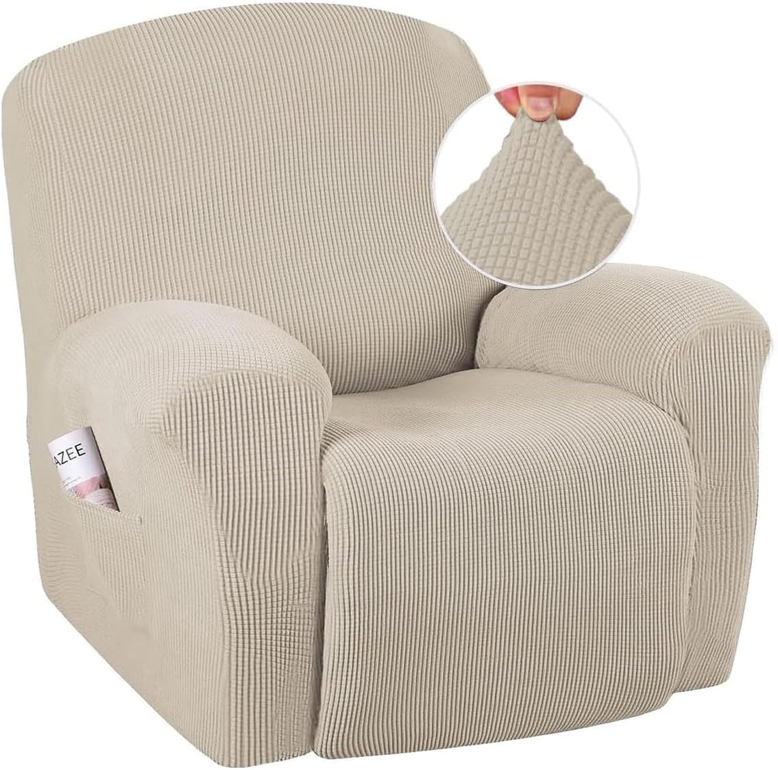 Recliner chair cover set made from stretchable jacquard fabric, designed for a secure fit and enhanced decor, available in multiple colors. 1