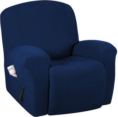 Recliner chair cover set made from stretchable jacquard fabric, designed for a secure fit and enhanced decor, available in multiple colors. 11