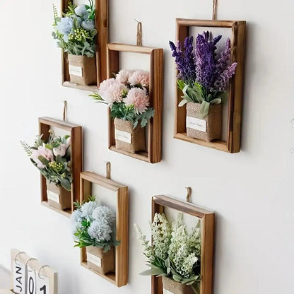 Rectangular Frame Wall Art with Artificial Flowers