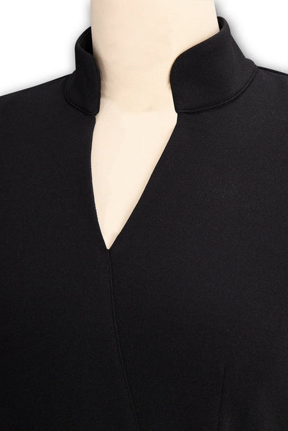 Refined Midi Dress with Mock Wrap Neckline and Belted Waist – Midi Dress with Sleeves for Women, Perfect for All Occasions