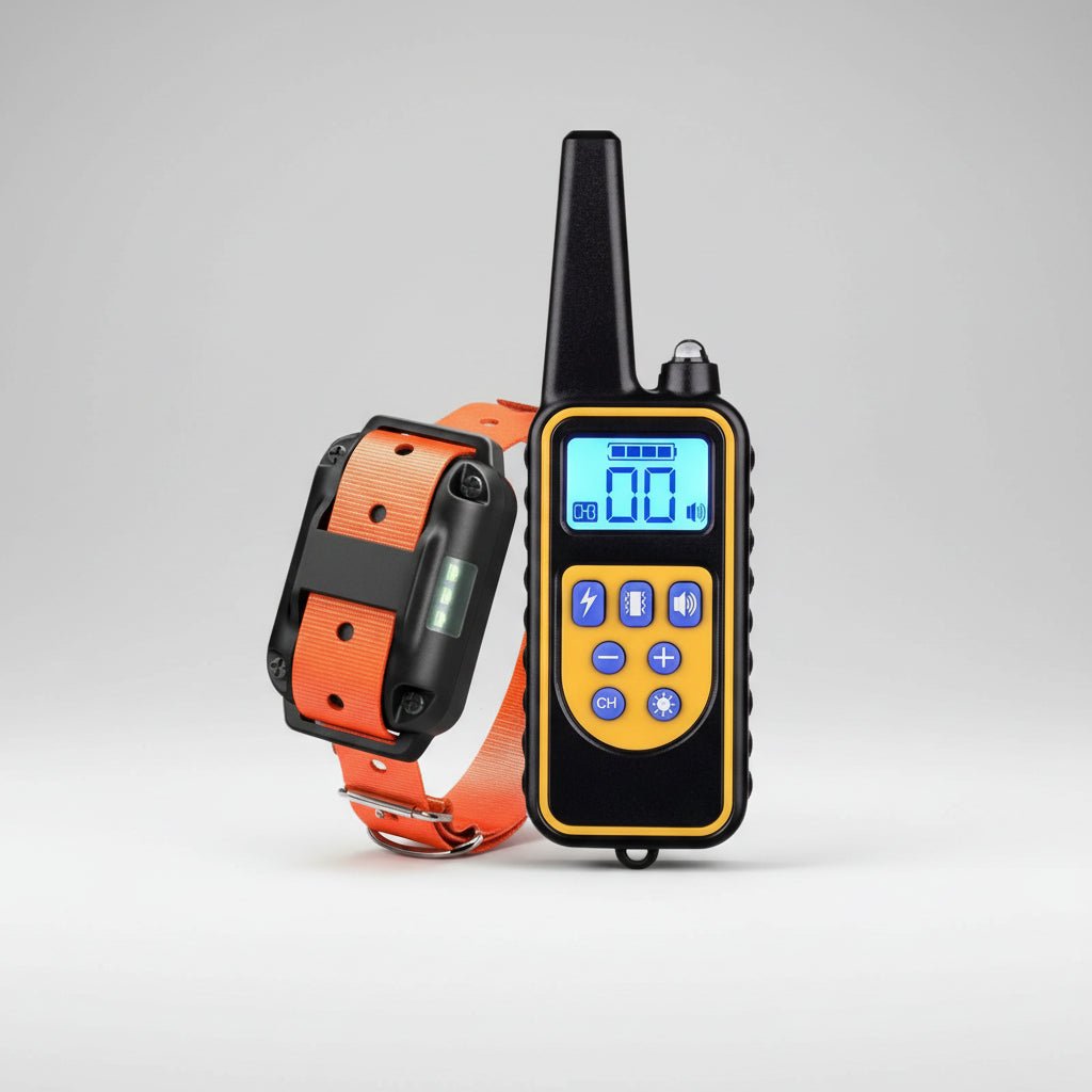 Remote dog training collar featuring a waterproof design, adjustable stimulation levels, and long-range control up to 2625 feet, ideal for effective training in various 9