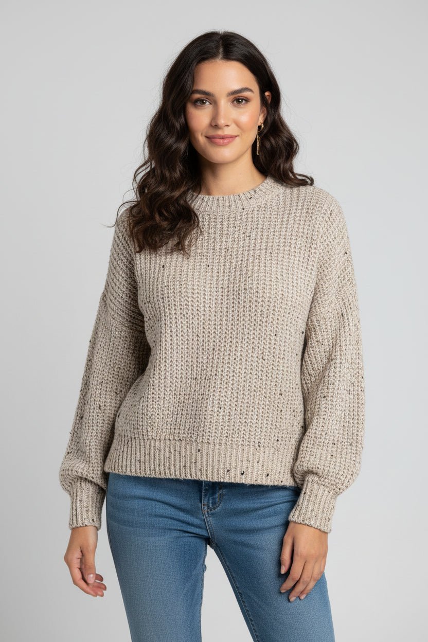 Retro knit sweater featuring a cozy texture, soft relaxed fit, and vintage-inspired design, perfect for stylish layering in colder weather. 0