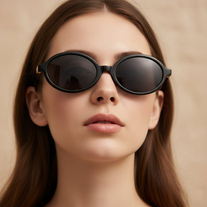 Retro oval sunglasses featuring UV400 protection, designed with a lightweight small frame for women, perfect for stylish sun protection. 2