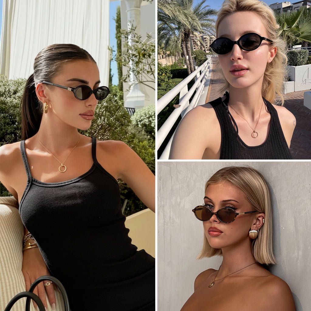 Retro oval sunglasses featuring UV400 protection, designed with a lightweight small frame for women, perfect for stylish sun protection. 1