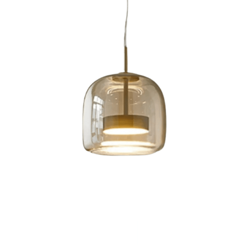 Retro pendant lamp featuring an amber glass shade and a black metal fixture, perfect vintage lighting for kitchen and dining spaces. 4