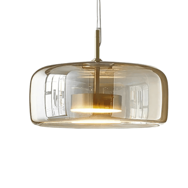 Retro pendant lamp featuring an amber glass shade and a black metal fixture, perfect vintage lighting for kitchen and dining spaces. 5