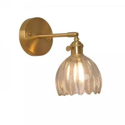 Retro wall lamp featuring a tulip glass shade, designed as a metal wall sconce to enhance cozy atmospheres in living spaces. 0
