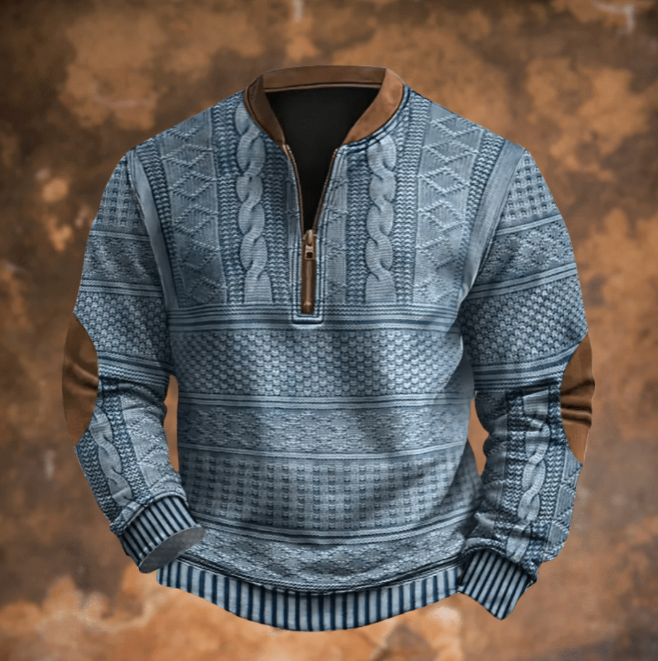 Retro zip-up sweatshirt featuring a vintage knit pattern, made from soft polyester for ultimate casual comfort. 0