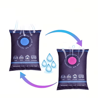Reusable car dehumidifier bags designed for moisture absorption, featuring a leak-proof design and no electricity needed, ideal for vehicles and storage use. 5