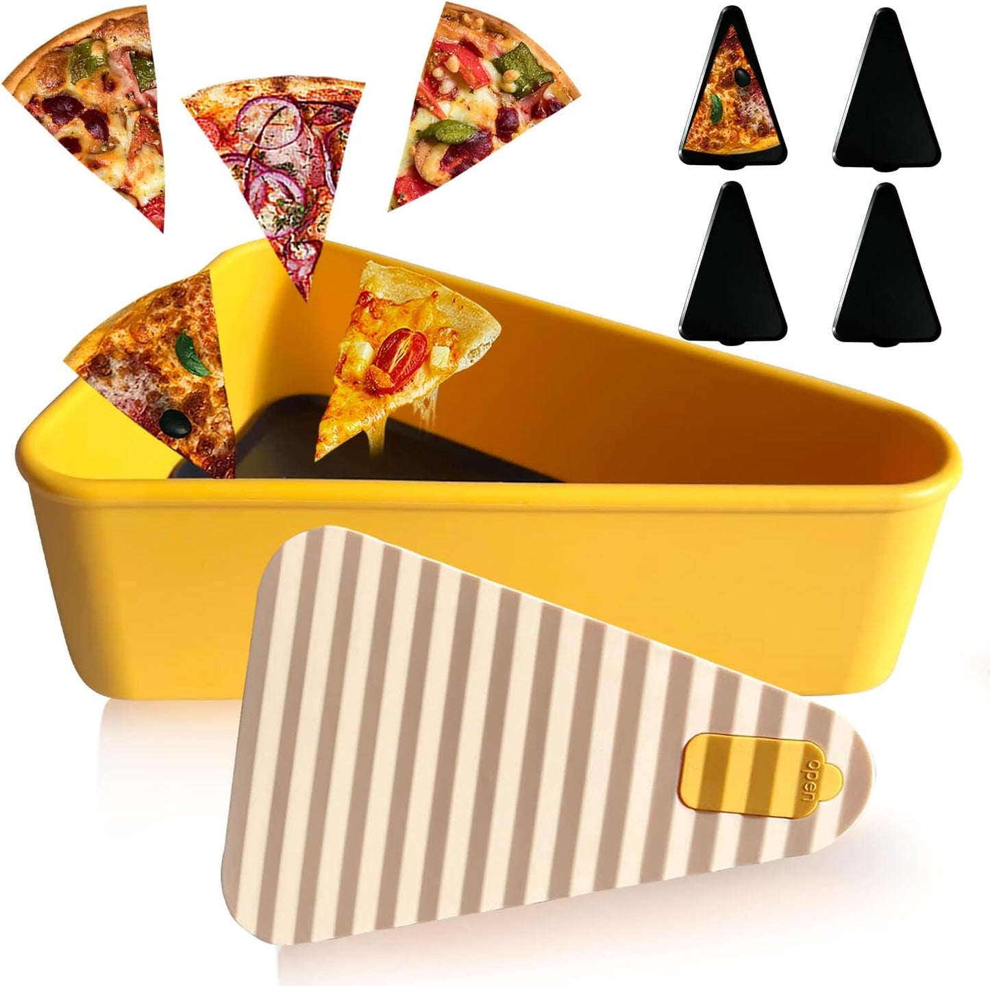 Reusable pizza storage container made of food-safe silicone featuring a leak-proof seal and dual trays for optimal freshness and easy storage. 1