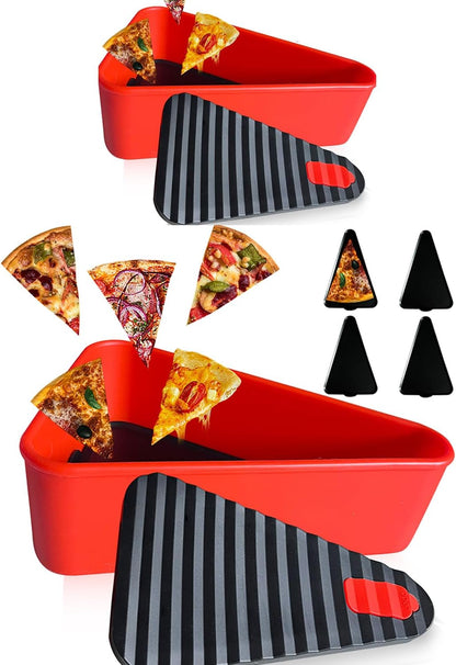Reusable pizza storage container made of food-safe silicone featuring a leak-proof seal and dual trays for optimal freshness and easy storage. 8