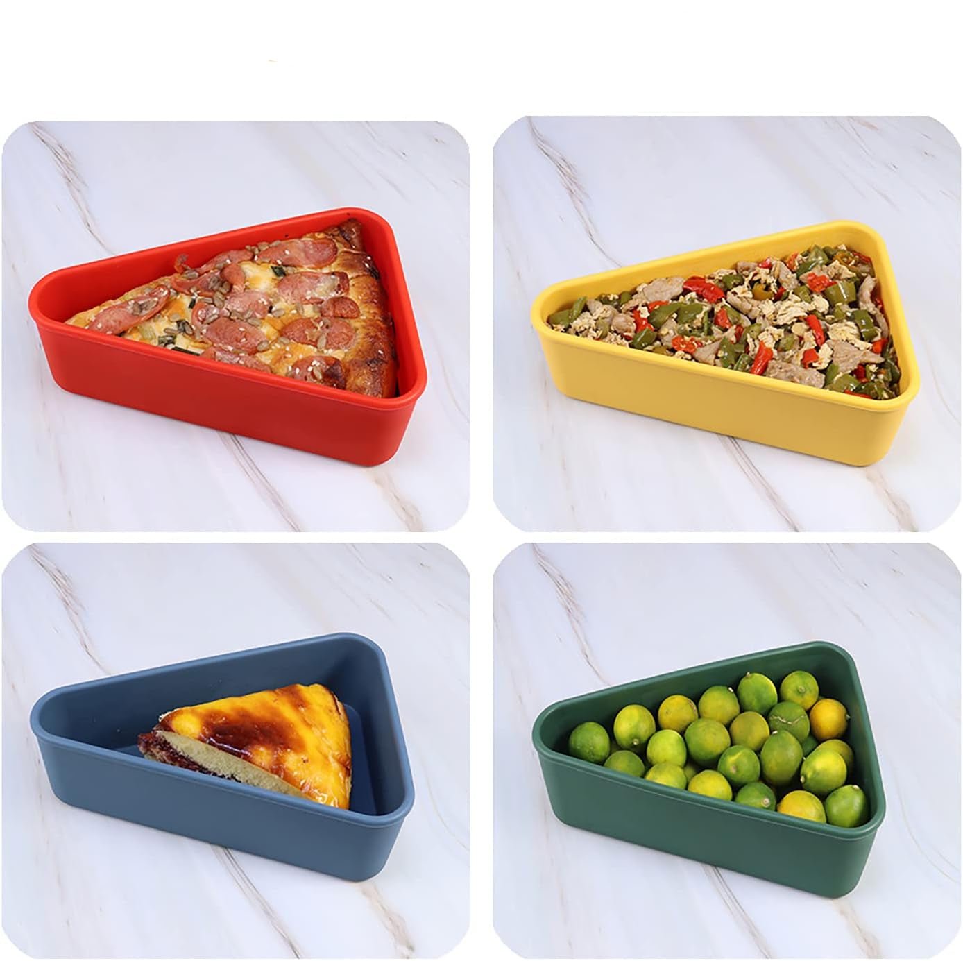 Reusable pizza storage container made of food-safe silicone featuring a leak-proof seal and dual trays for optimal freshness and easy storage. 6
