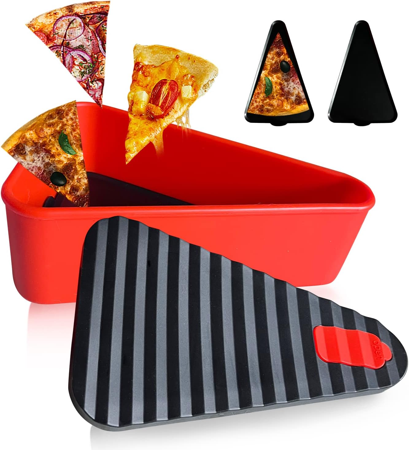 Reusable pizza storage container made of food-safe silicone featuring a leak-proof seal and dual trays for optimal freshness and easy storage. 11