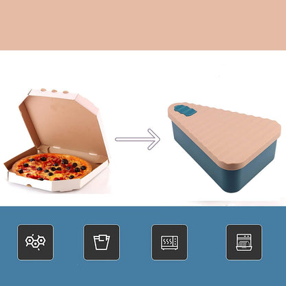 Reusable pizza storage container made of food-safe silicone featuring a leak-proof seal and dual trays for optimal freshness and easy storage. 7