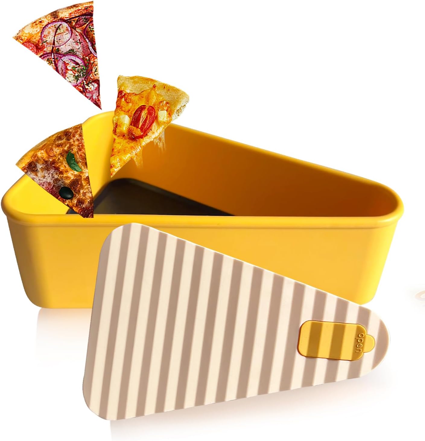 Reusable pizza storage container made of food-safe silicone featuring a leak-proof seal and dual trays for optimal freshness and easy storage. 9
