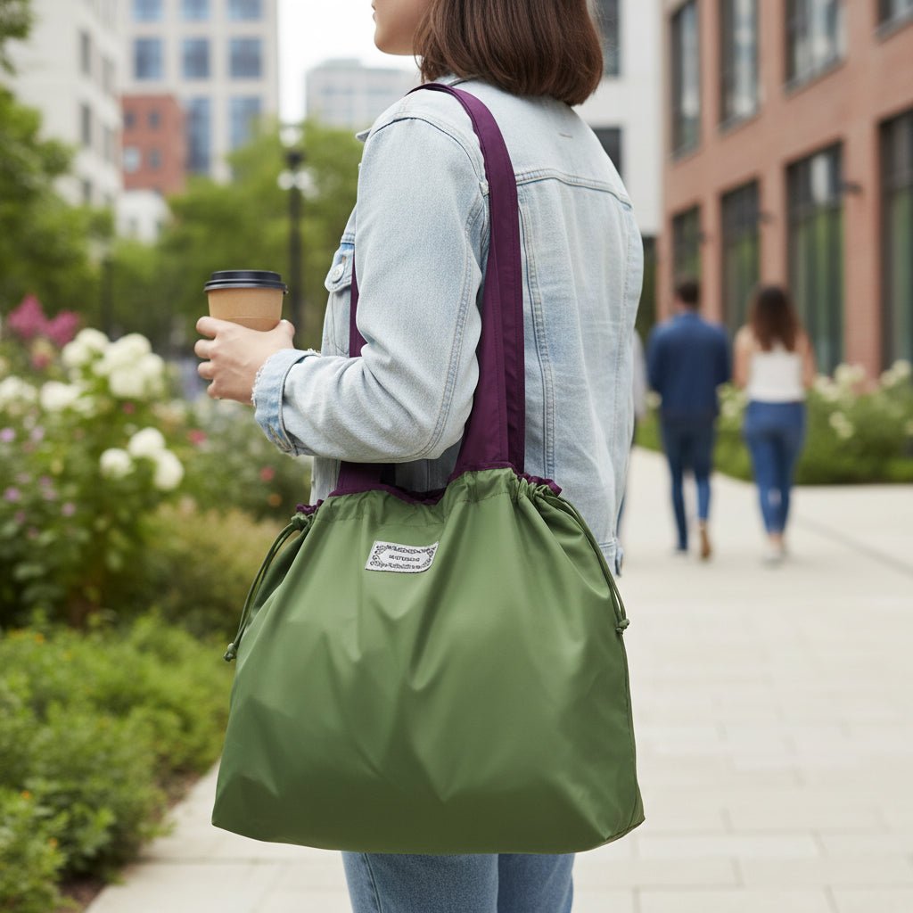 Reusable tote bag with a rectangle design and wristlet strap, perfect for shopping and everyday use, featuring durable materials and stylish aesthetics. 4