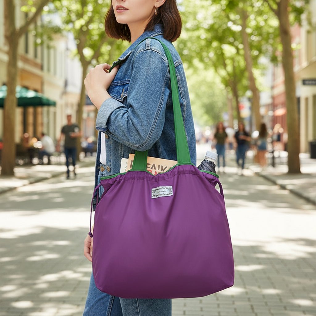 Reusable tote bag with a rectangle design and wristlet strap, perfect for shopping and everyday use, featuring durable materials and stylish aesthetics. 12