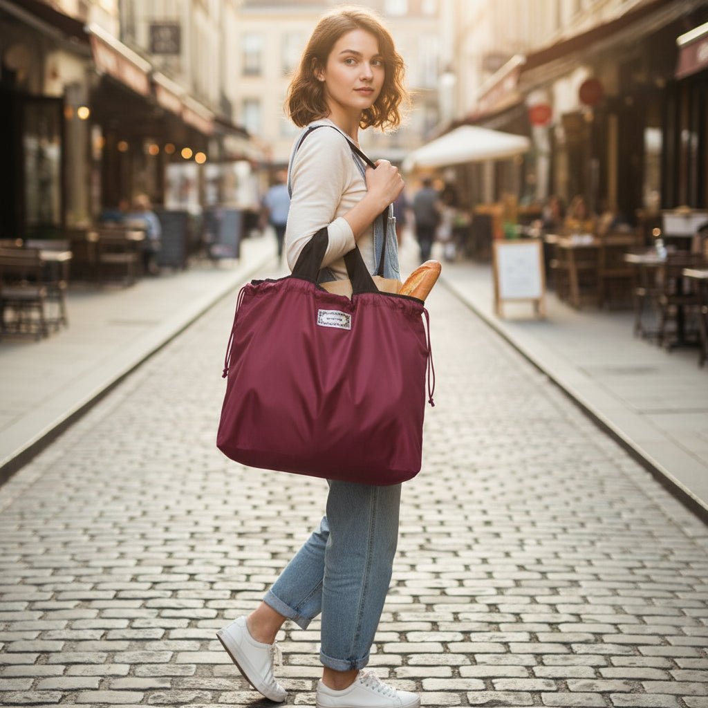 Reusable tote bag with a rectangle design and wristlet strap, perfect for shopping and everyday use, featuring durable materials and stylish aesthetics. 1