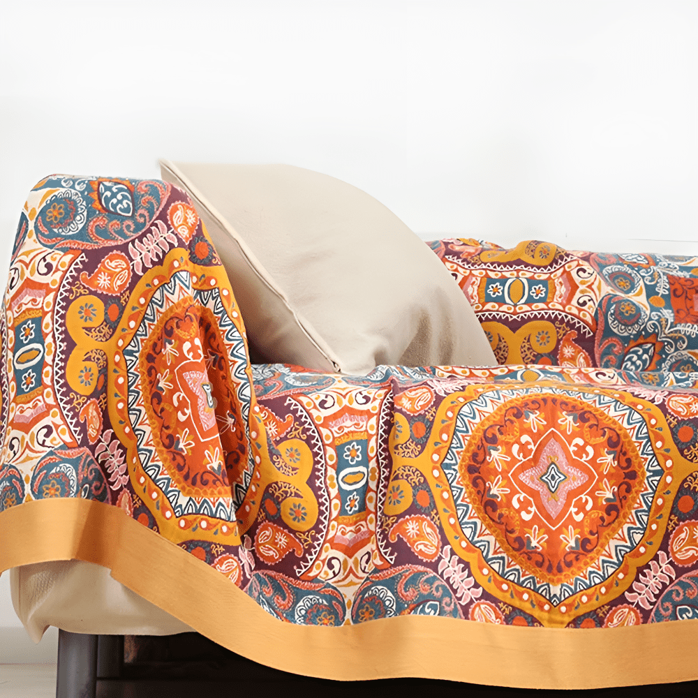 Reversible cotton cooling blanket featuring a stylish Boho design, perfect for breathability and easy machine washing. 0