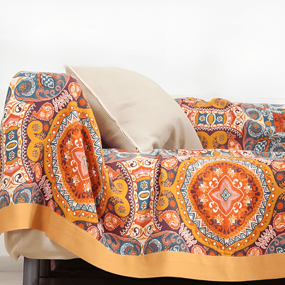 Reversible cotton cooling blanket featuring a stylish Boho design, perfect for breathability and easy machine washing. 0