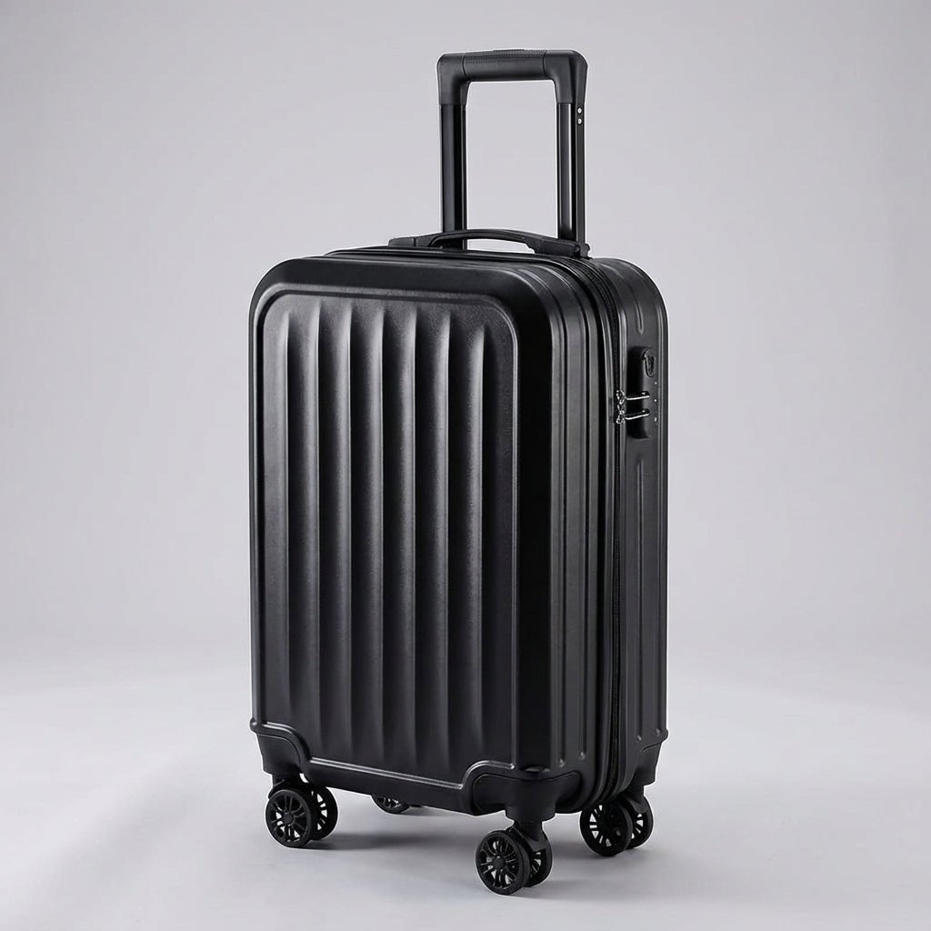 Ribbed suitcase with 360° spinner wheels and combination lock, made of durable ABS material, perfect for carry-on travel. 0